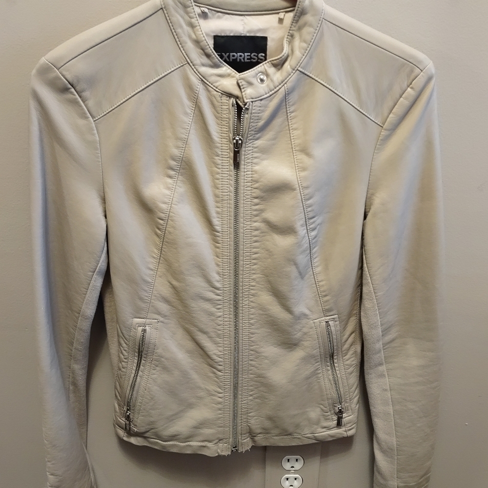 Express Light Tan Faux Leather Jacket. SIZE XS/Petite small.